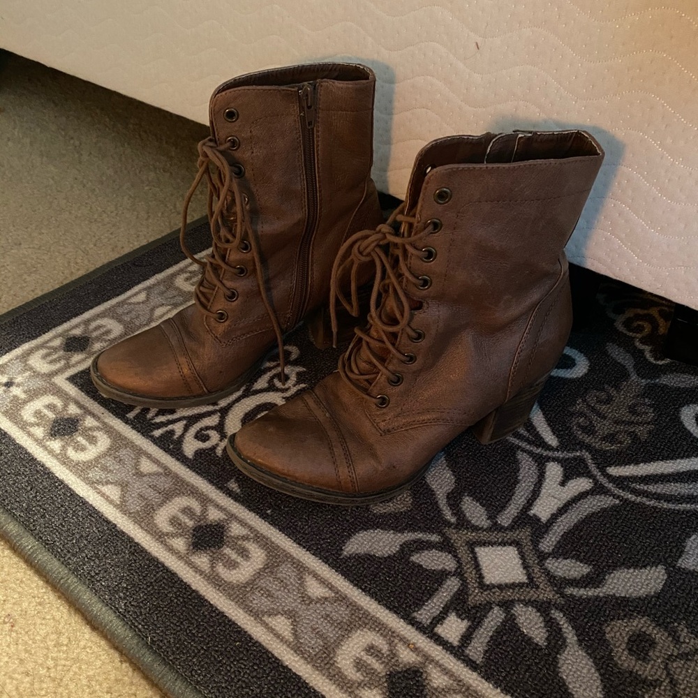 Brown zip booties